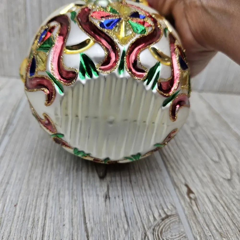 Waterford Glass Ornament Fruit Bowl Hand Painted Holiday Decor Ribbon 5 Inch Art